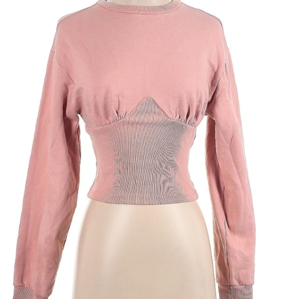 Topshop Pink Smocked Crop Hoodie